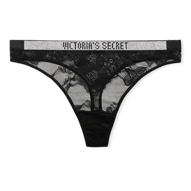 Трусики Зі Стразами Victoria's Secret Very Sexy Shine Strap Lace High-Leg Thong Panty, Чорні