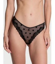 Трусики Victoria's Secret Mesh Lace-Trim High-Leg Thong Panty, Black Bows