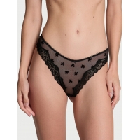 Трусики Victoria's Secret Mesh Lace-Trim High-Leg Thong Panty, Black Bows