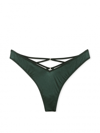 Трусики Стрінги Victoria’s Secret Strappy Back High-Leg Thong Panty, Темно-зелені
