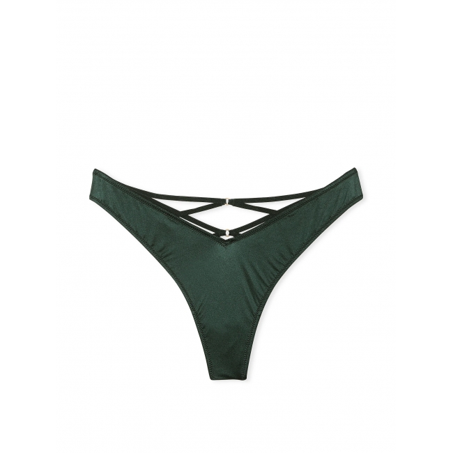 Трусики Стрінги Victoria’s Secret Strappy Back High-Leg Thong Panty, Темно-зелені