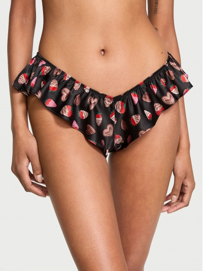 Трусики Чіки Victoria’s Secret Satin Flutter Cheeky Panty, Black Chocolates