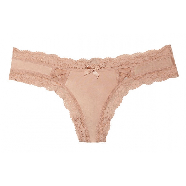 Трусики Стрінги Victoria's Secret Lace-up Thong Panty, Бежеві