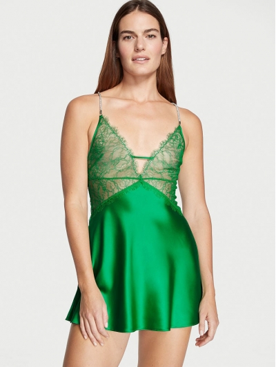 Пеньюар Victoria’s Secret Shine Rope Strap Satin Slip, Verdant Green