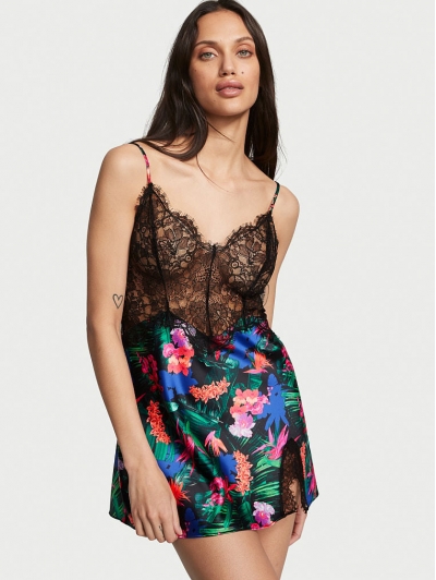 Пеньюар Victoria’s Secret Lace Top Satin Slip, Moonlit Tropic
