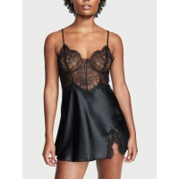 Пеньюар Victoria’s Secret Lace Top Satin Slip, Чорний