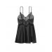 Пеньюар Victoria’s Secret Lace Top Satin Slip, Чорний