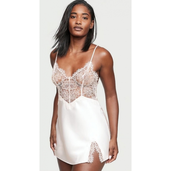 Пеньюар Victoria’s Secret Lace Top Satin Slip, Чорний