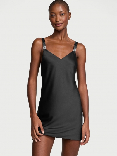 Пеньюар Victoria’s Secret Scattered Shine Strap Satin Strappy-Back Slip, Чорний