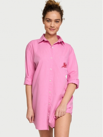 Нічна Сорочка Victoria’s Secret Heritage Cotton Button-Front Sleepshirt, Рожева