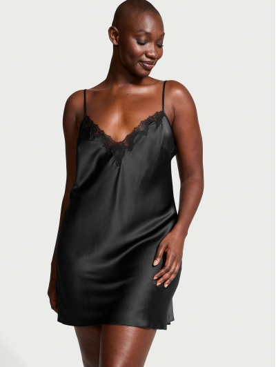 Пеньюар Victoria’s Secret Satin & Rose Lace Mini Slip, Чорний