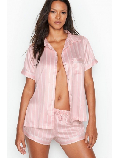 Атласна Смугаста Піжама Victoria's Secret Boxer PJ, Pink Stripe