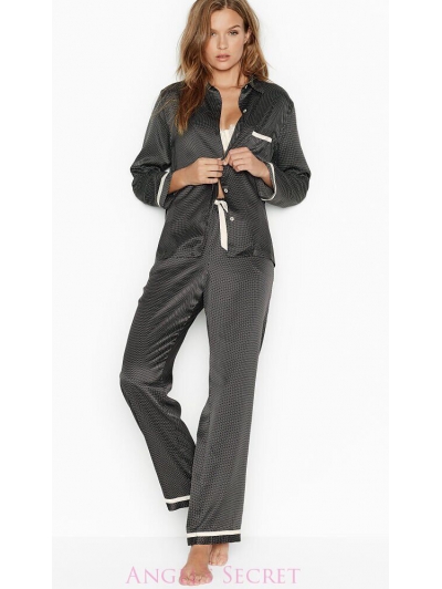 Атласна Піжама Victoria's Secret Long PJ Set, White Dots