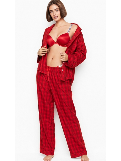 Піжама Victoria's Secret Cotton Printed Flannel Long PJ Set, Pink Check Plaid