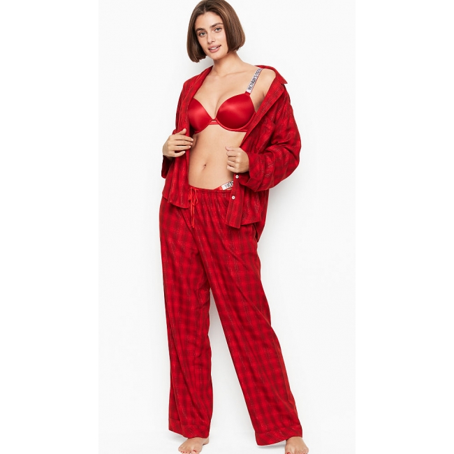 Піжама Victoria's Secret Cotton Printed Flannel Long PJ Set, Pink Check Plaid