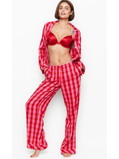 Піжама Victoria's Secret Cotton Printed Flannel Long PJ Set, Малинова в клітку