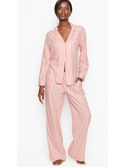Піжама Victoria's Secret Cotton Printed Flannel Long PJ Set, Рожева в смужку