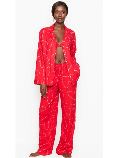 Піжама Victoria's Secret Cotton Printed Flannel PJ Set, Red Hearts