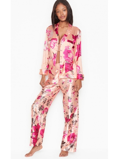 Атласна Піжама Victoria's Secret Long PJ Set, Floral Apricot