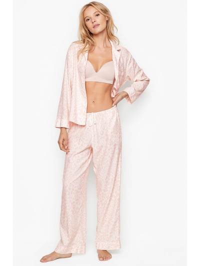 Піжама Victoria's Secret Cotton Printed Flannel Long PJ Set, Bright Leopard Print