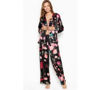 Атласна Піжама Victoria's Secret Long PJ Set, Black Floral