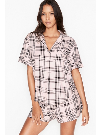 Піжама У Клітку Victoria's Secret Flannel Boxer PJ, White Check