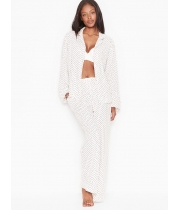 Піжама Victoria's Secret Cotton Printed Flannel Long PJ Set, Білий Горошок