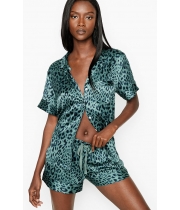 Атласна Піжама Victoria's Secret Satin Short PJ Set, Dark Leopard Print