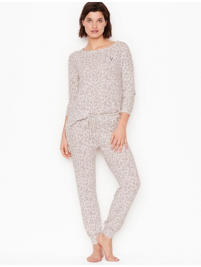 Піжама Victoria's Secret Cozy Jogger PJ Set, White Leopard Print