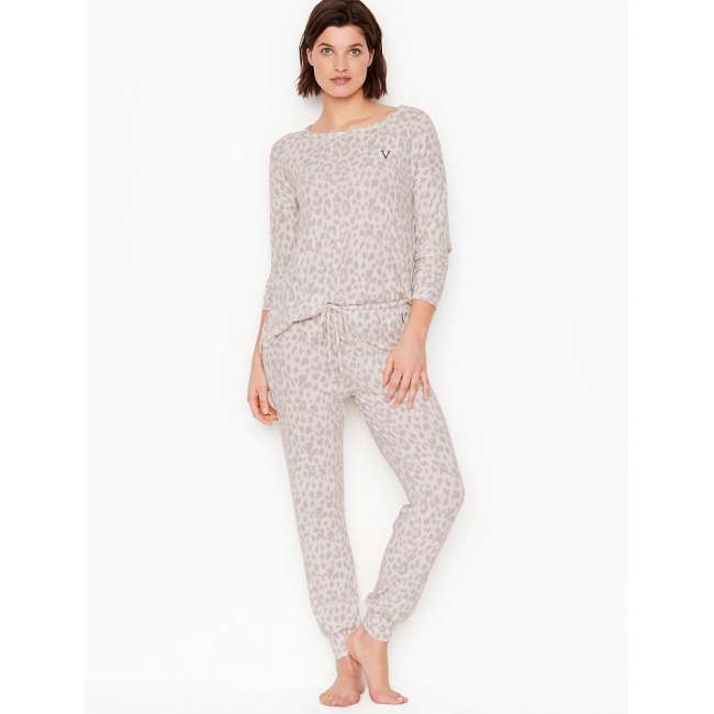Піжама Victoria's Secret Cozy Jogger PJ Set, White Leopard Print