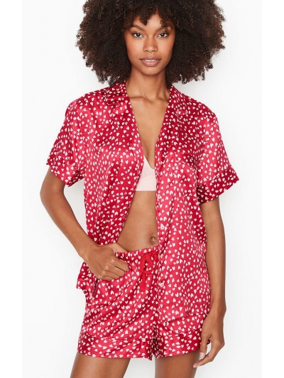 Атласна Піжама Victoria's Secret Satin Short PJ Set, Red Hard