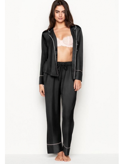 Атласна Піжама Victoria's Secret Long PJ Set, Pure Black