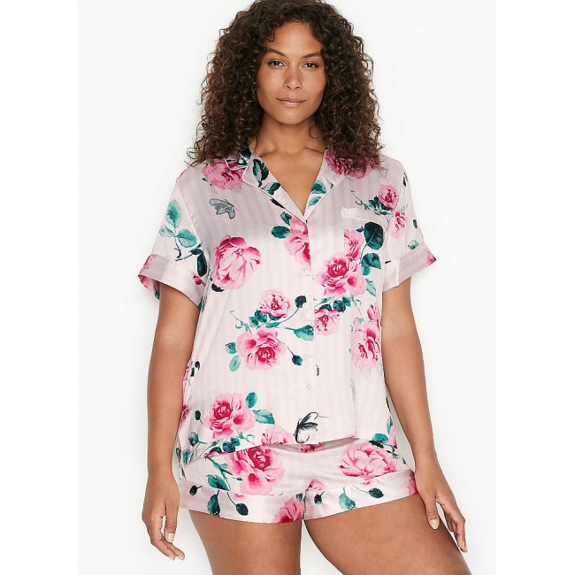 Атласна Піжама Victoria's Secret Satin Short PJ Set, White Flowers