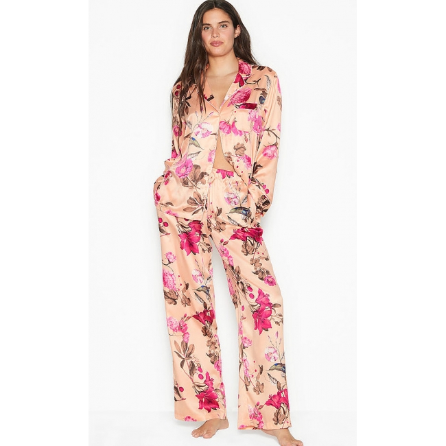Атласна Піжама Victoria's Secret Long PJ Set, Flowers