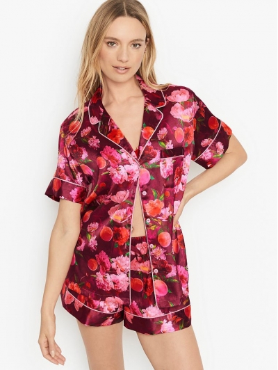 Атласна Піжама Victoria's Secret Satin Short PJ Set, Peonies