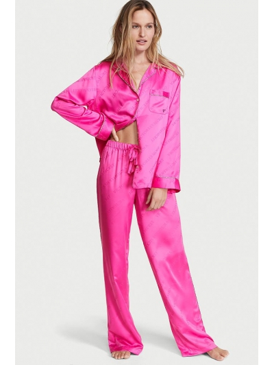 Атласна Піжама Victoria's Secret Long PJ Set, Bright Pink