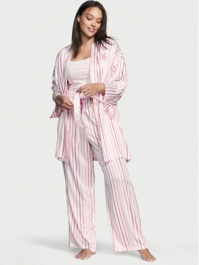Атласна Піжама в Смужку Victoria's Secret Long PJ Set, Brand Stripe
