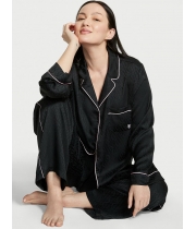Піжама Сатин Victoria's Secret Long PJ Set, Black Logo