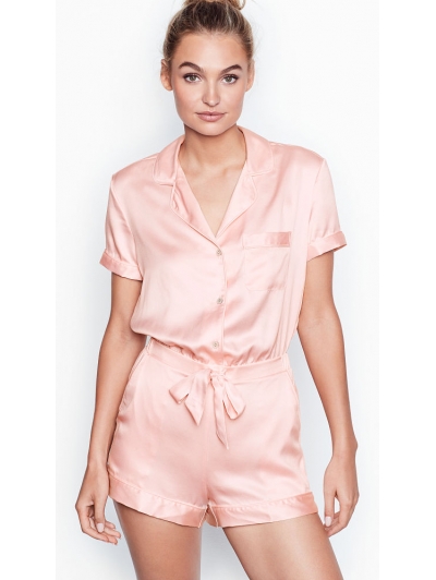 Піжама Victoria's Secret Satin Button-front Romper, Pink