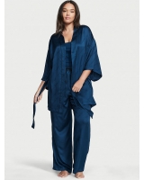 Атласна Піжама 3в1 Victoria's Secret 3-Piece Pajama Set, темно-синя