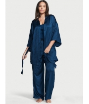 Атласна Піжама 3в1 Victoria's Secret 3-Piece Pajama Set, темно-синя