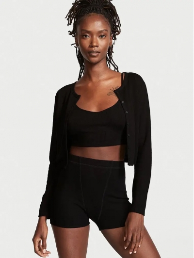 Піжама Victoria’s Secret 3-Piece Ribbed Modal Boxer Briefs Set, Чорна
