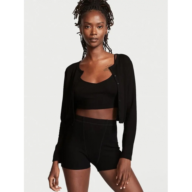 Піжама Victoria’s Secret 3-Piece Ribbed Modal Boxer Briefs Set, Чорна