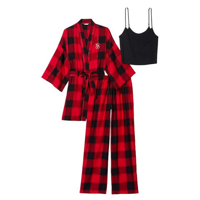 Піжама Victoria's Secret Flannel 3-Piece Set, Червона клітинка