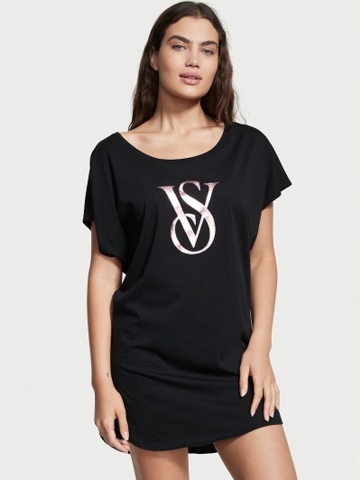 Нічна Сорочка Victoria's Secret Lightweight Cotton Dolman Sleepshirt, Чорна