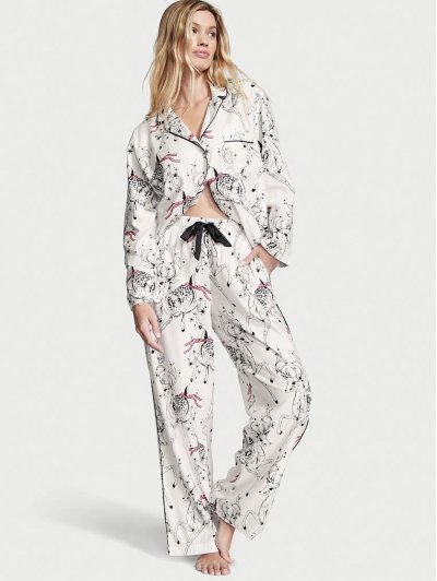 Піжама Victoria's Secret Flannel Long PJ Set, Біла з малюнком