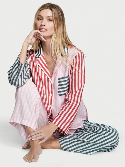 Піжама Victoria's Secret Flannel Long PJ Set, Різнокольорова смужка