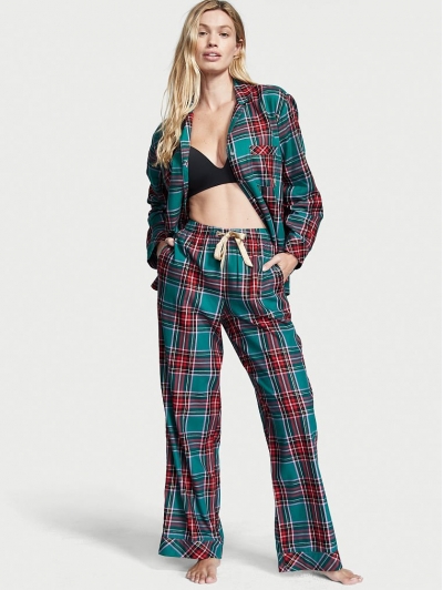 Піжама Victoria's Secret Flannel Long PJ Set, Evergreen Plaid