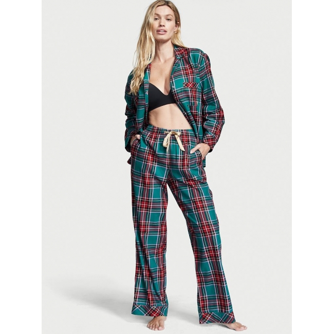 Піжама Victoria's Secret Flannel Long PJ Set, Evergreen Plaid