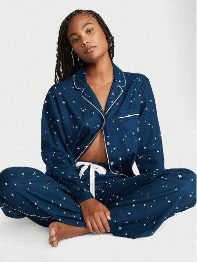 Піжама Victoria's Secret Flannel Long PJ Set, Синя з зірками